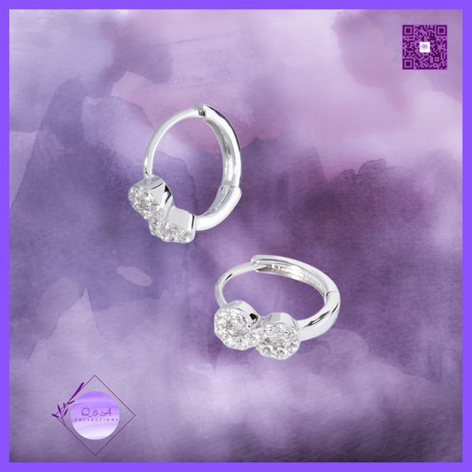 925 Sterling Silver Pave Set Cubic Zirconia Infinity 10mm Huggie Hoop Earrings