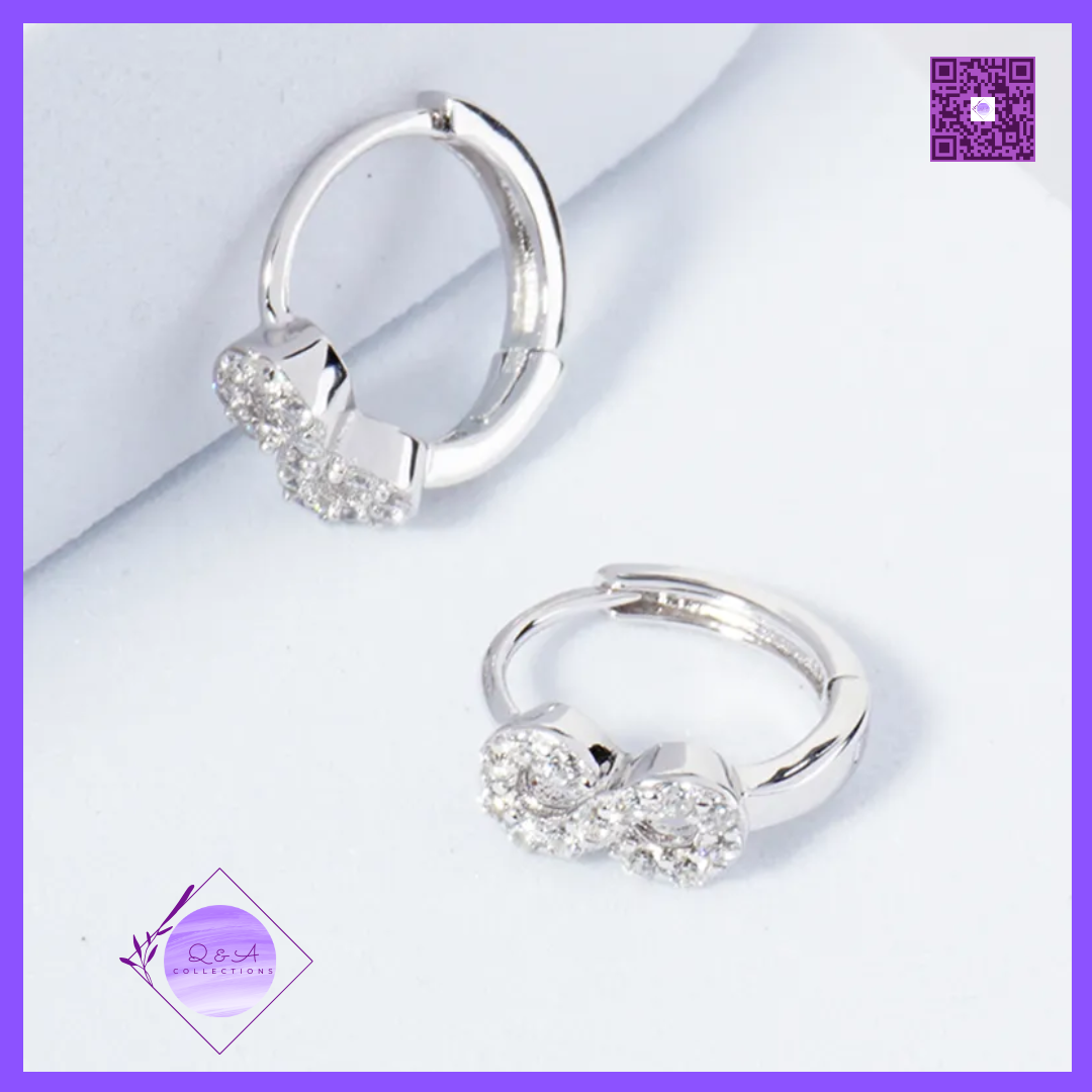 925 Sterling Silver Pave Set Cubic Zirconia Infinity 10mm Huggie Hoop Earrings