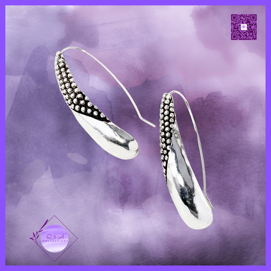 Tailored Ball Textured Teardrop Long Hook Earrings