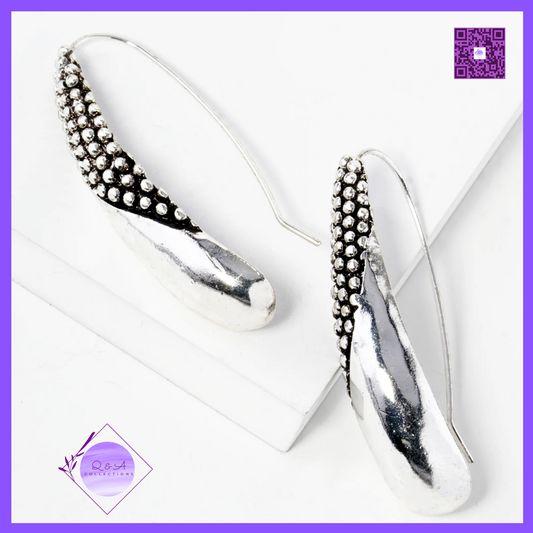 Tailored Ball Textured Teardrop Long Hook Earrings