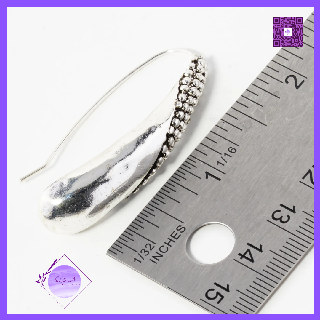 Tailored Ball Textured Teardrop Long Hook Earrings