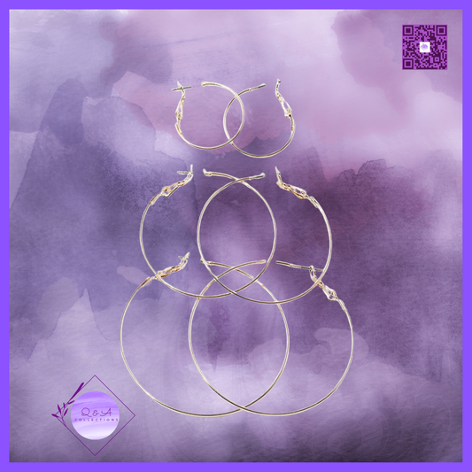 3-Pair Set Weightless Metal Leverback Hoop Earrings