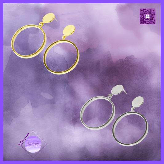 18K Gold Dipped 20mm Brass Circle Drop Sterling Silver Post Dangle Earrings