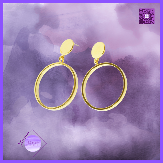 18K Gold Dipped 20mm Brass Circle Drop Sterling Silver Post Dangle Earrings