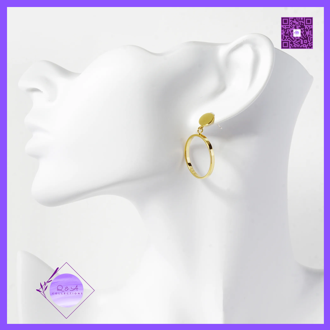 18K Gold Dipped 20mm Brass Circle Drop Sterling Silver Post Dangle Earrings