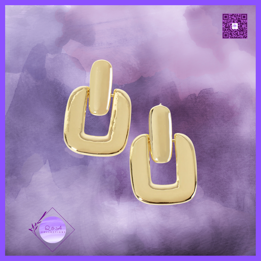 Polished Brass Rectangle Doorknocker Design 18K-Gold-Dipped Dangle Post Earrings