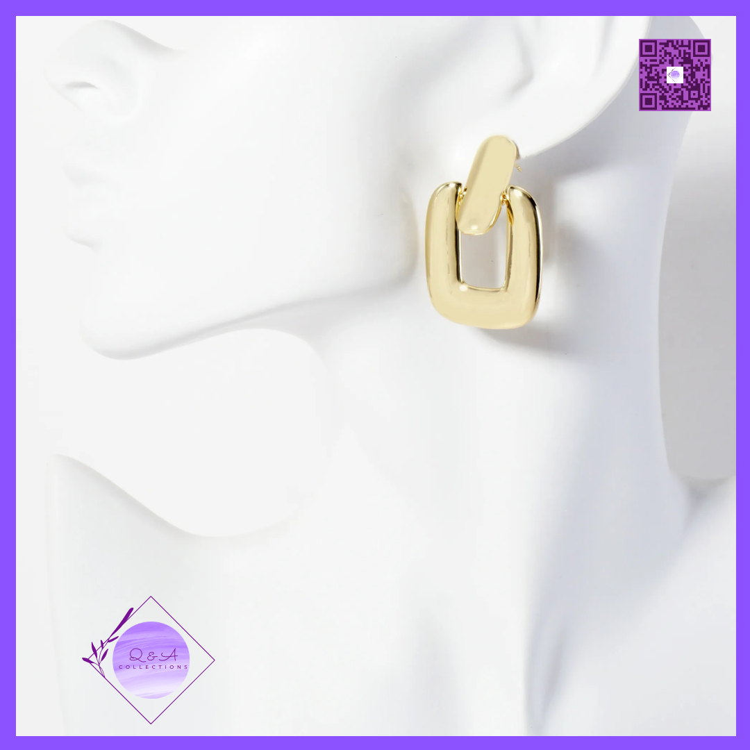 Polished Brass Rectangle Doorknocker Design 18K-Gold-Dipped Dangle Post Earrings