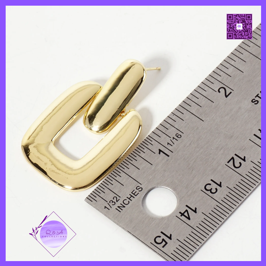 Polished Brass Rectangle Doorknocker Design 18K-Gold-Dipped Dangle Post Earrings