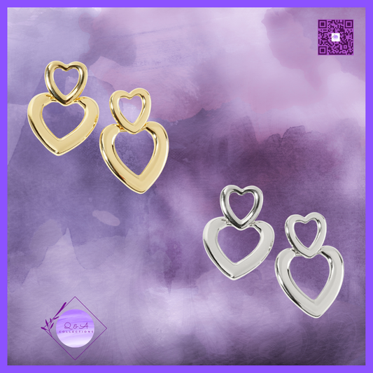 Polished Brass Cutout Double Heart Drop 18K-Gold-Dipped Dangle Earrings