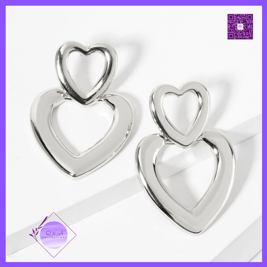 Polished Brass Cutout Double Heart Drop 18K-Gold-Dipped Dangle Earrings