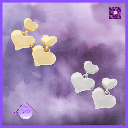 Polished Brass Double Heart Drop 18K-Gold-Dipped Dangle Earrings