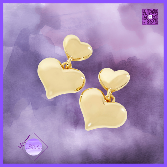 Polished Brass Double Heart Drop 18K-Gold-Dipped Dangle Earrings