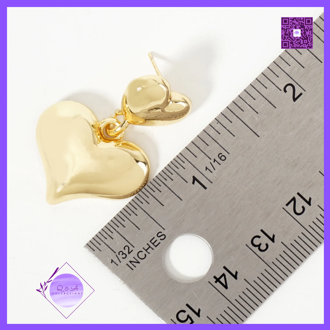 Polished Brass Double Heart Drop 18K-Gold-Dipped Dangle Earrings