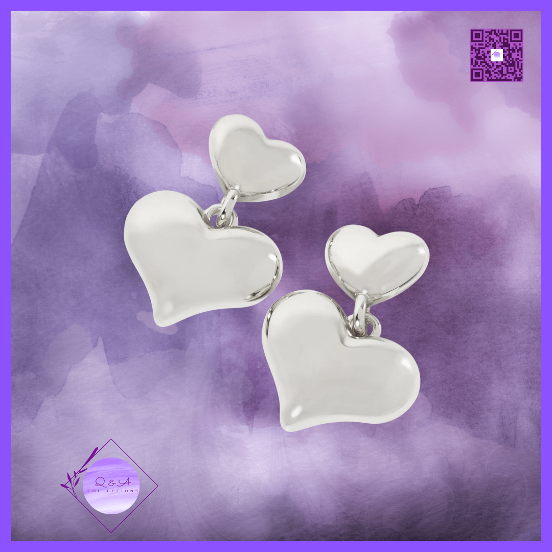 Polished Brass Double Heart Drop 18K-Gold-Dipped Dangle Earrings