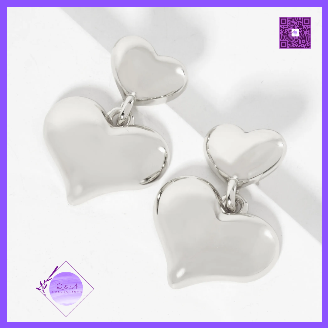 Polished Brass Double Heart Drop 18K-Gold-Dipped Dangle Earrings