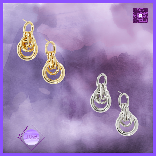 Polished Brass Interlocking Circles Drop 18K-Gold-Dipped Earrings