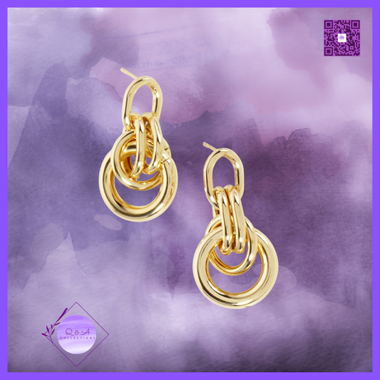 Polished Brass Interlocking Circles Drop 18K-Gold-Dipped Earrings