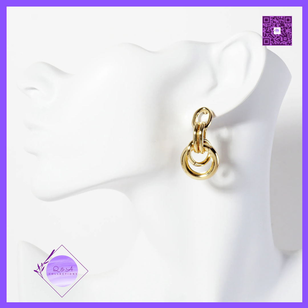 Polished Brass Interlocking Circles Drop 18K-Gold-Dipped Earrings