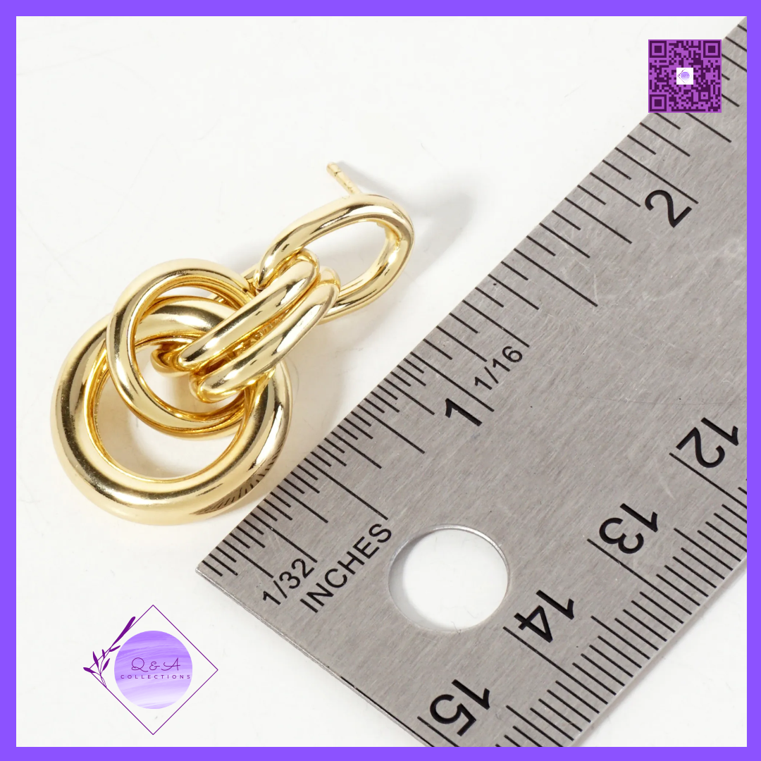 Polished Brass Interlocking Circles Drop 18K-Gold-Dipped Earrings