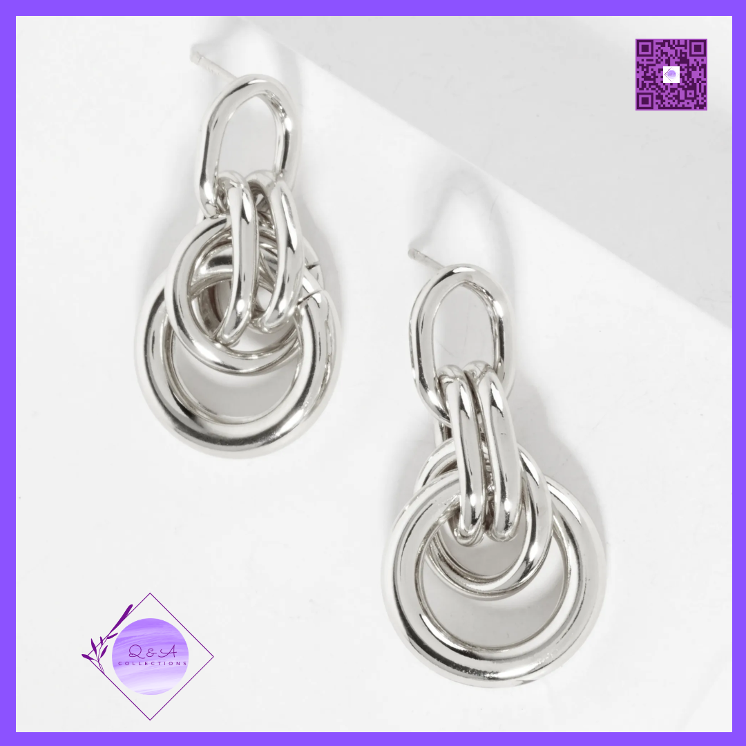 Polished Brass Interlocking Circles Drop 18K-Gold-Dipped Earrings