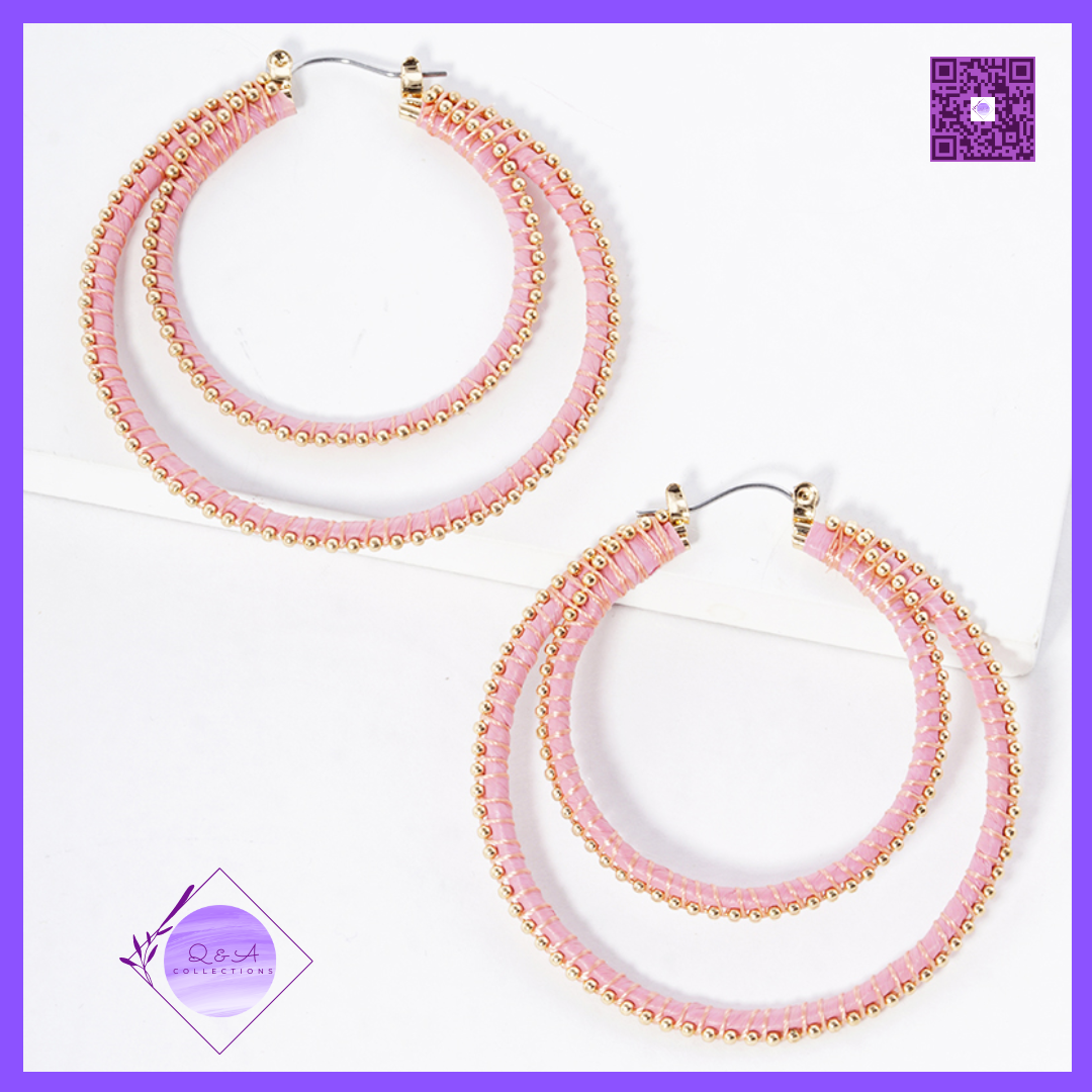 Double Circle Raffia Wrapped in String Hoop Earrings