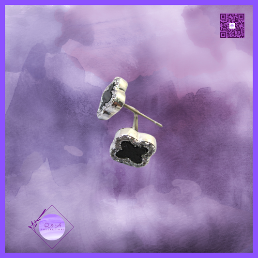 Small Black Clover Clear CZ Silver Post