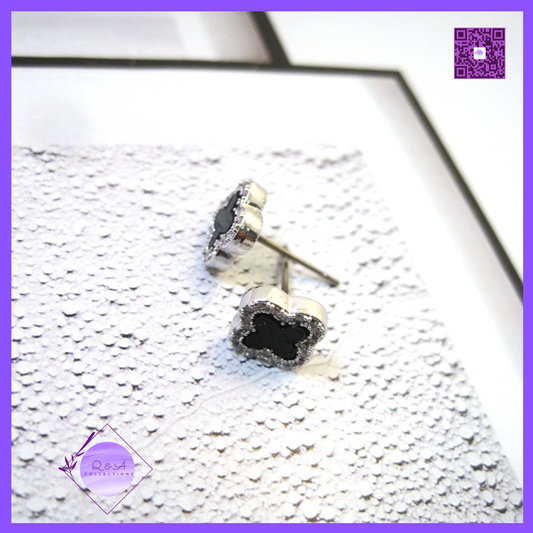 Small Black Clover Clear CZ Silver Post