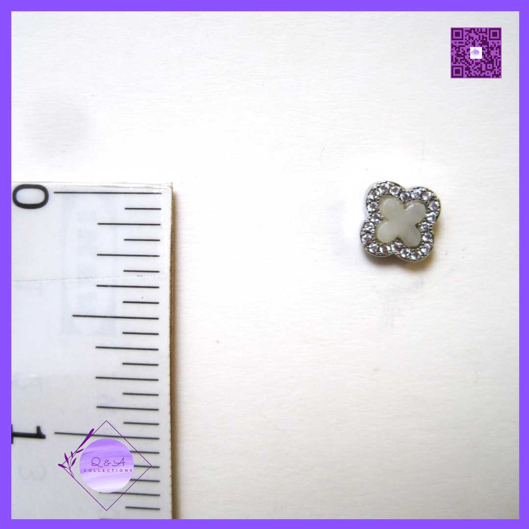 Small White Clover Clear CZ Silver Post