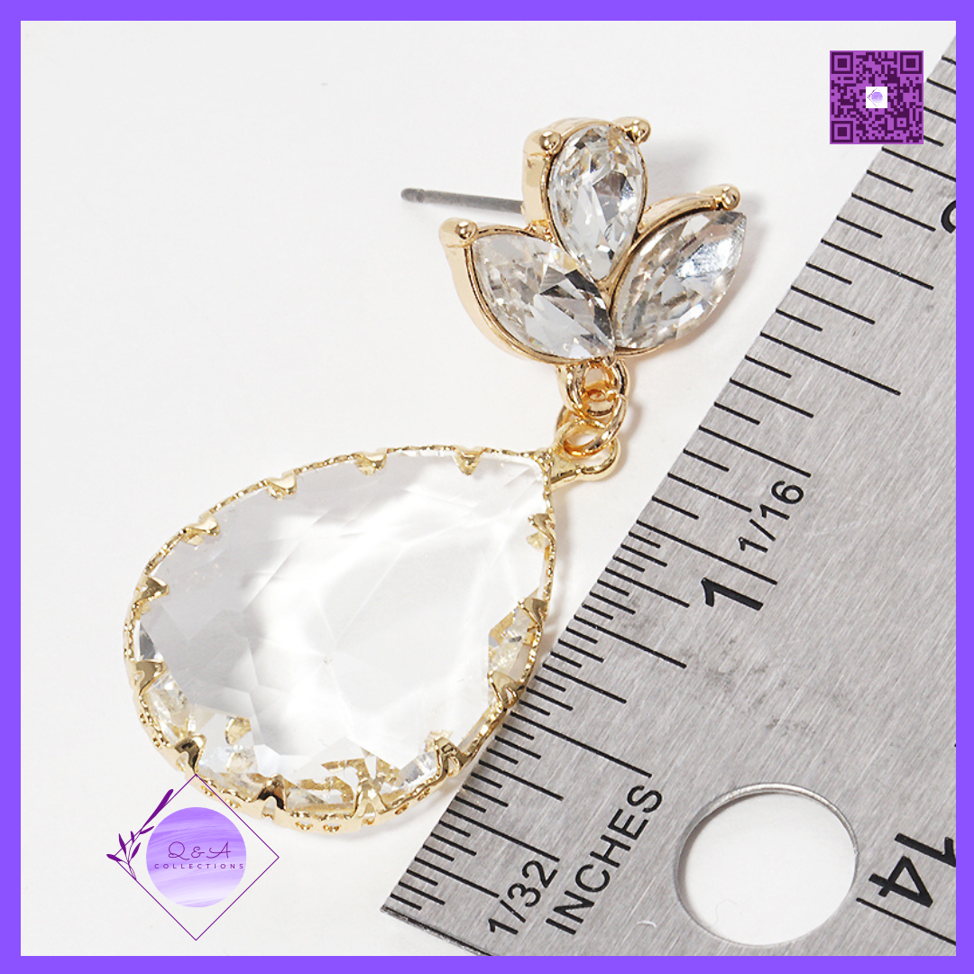 Floral Flower Teardrop Crystal Post Drop Earrings