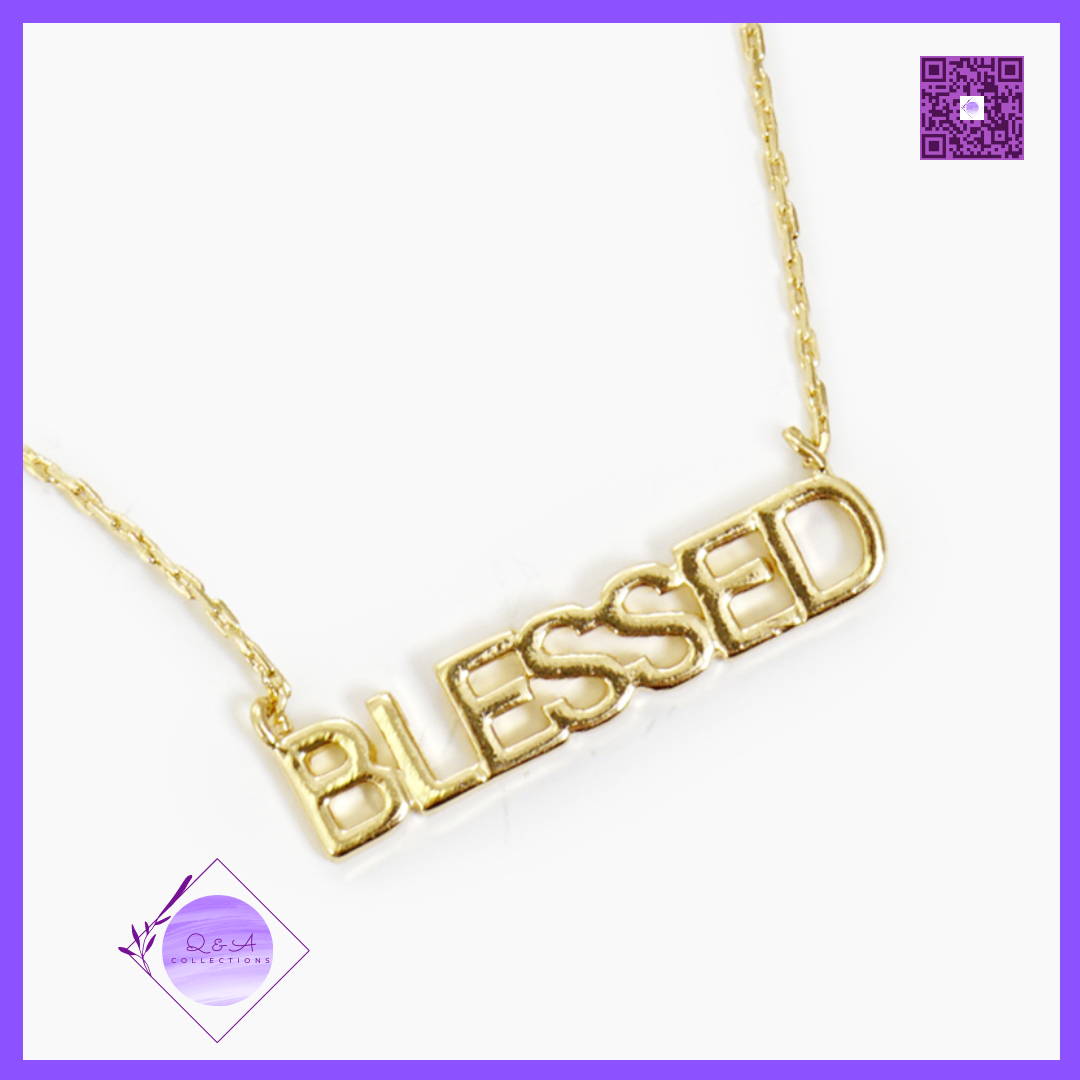 Gold Dipped BLESSED Word Pendant Brass Necklace