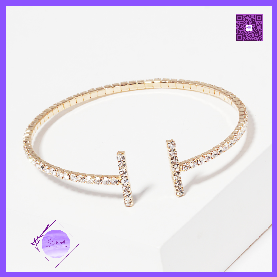 Rhinestone Double Side Bar Adjustable Cuff Bracelet