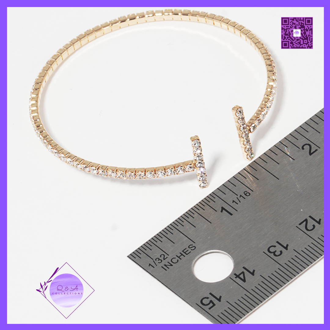 Rhinestone Double Side Bar Adjustable Cuff Bracelet