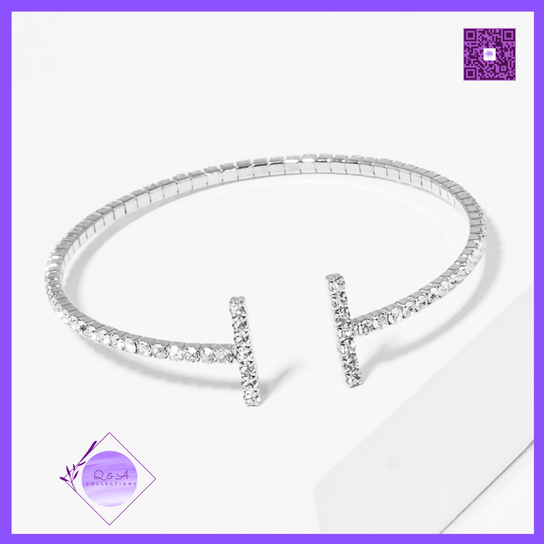 Rhinestone Double Side Bar Adjustable Cuff Bracelet