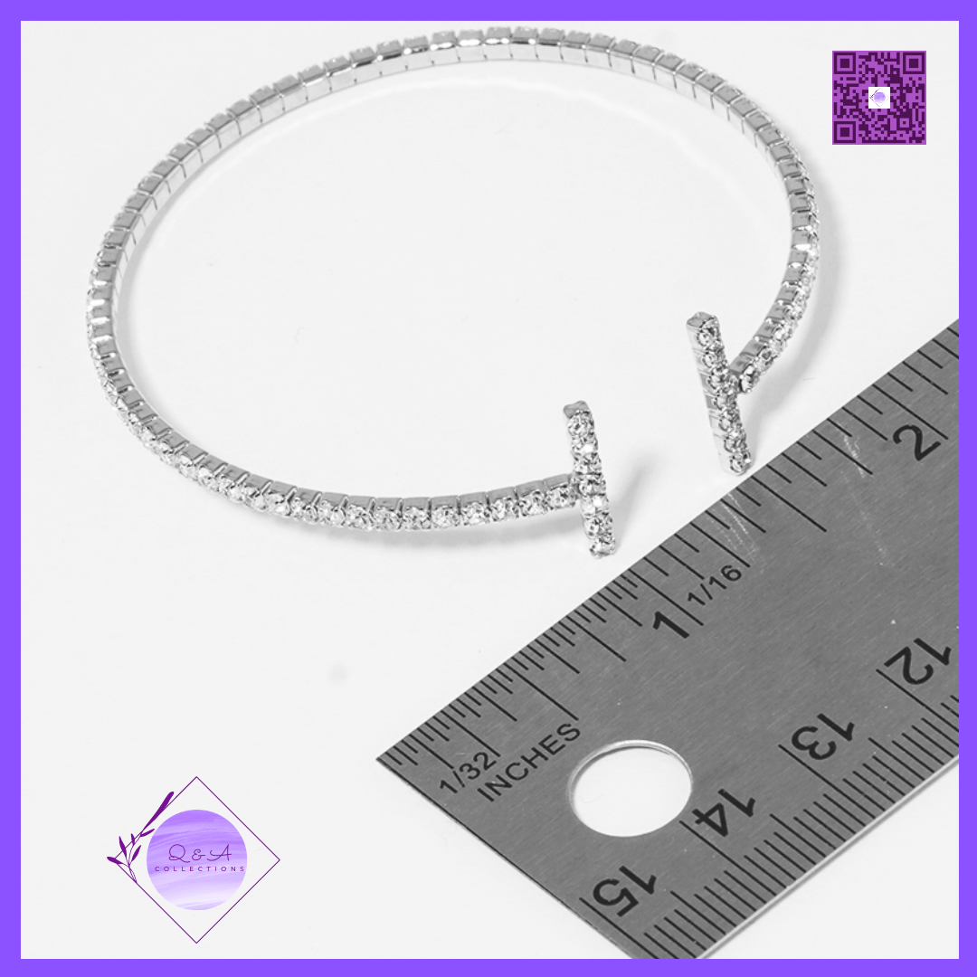 Rhinestone Double Side Bar Adjustable Cuff Bracelet