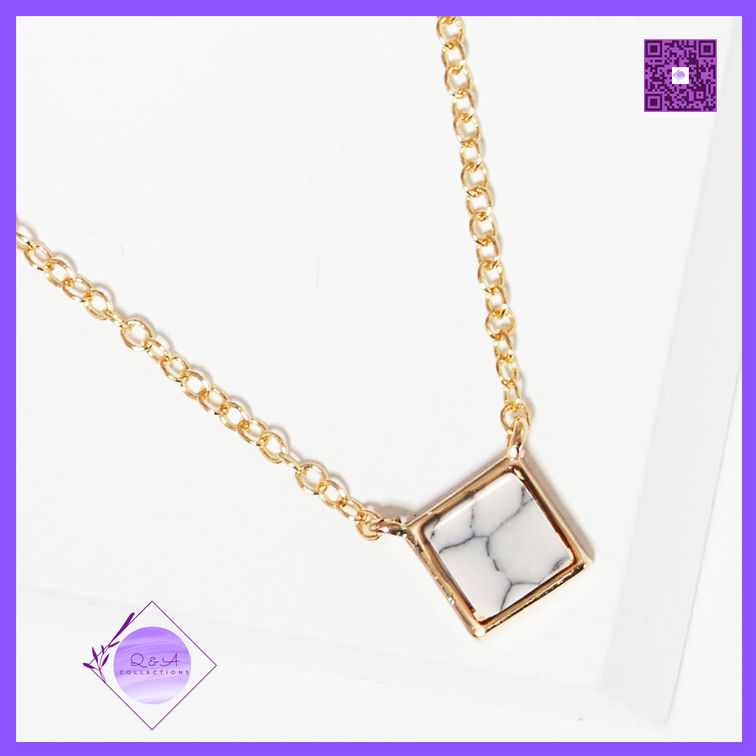 Square Shaped Semi-Precious Natural Stone Pendant Necklace