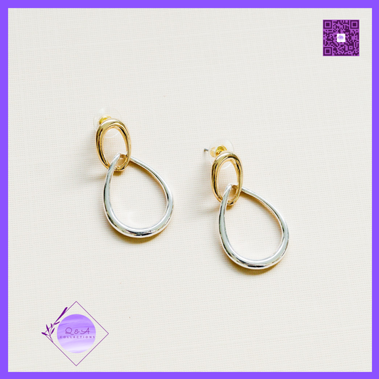 Two Tone Teardrop Link Earrings