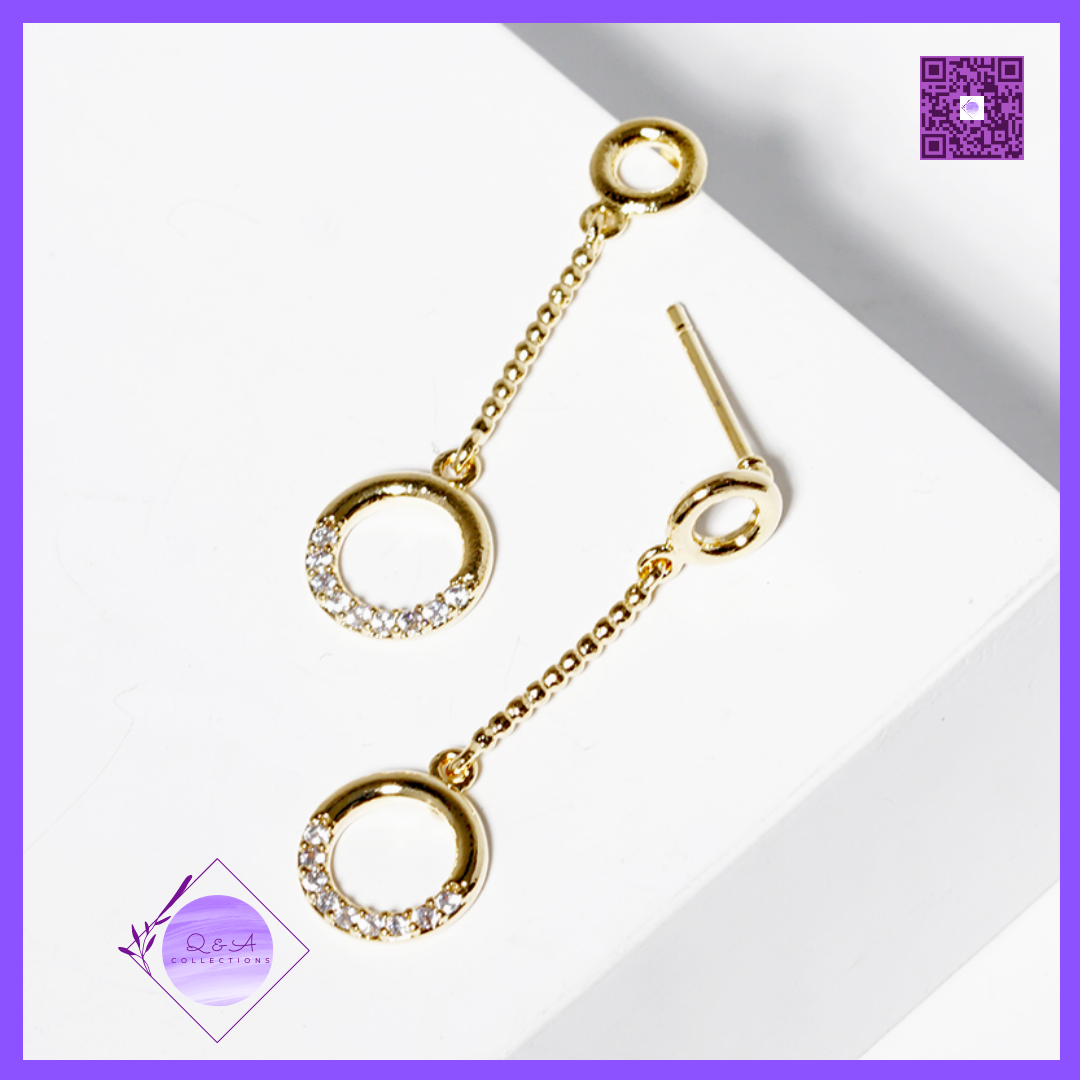 18K Gold Dipped CZ Pave Circle Drop Post Earrings