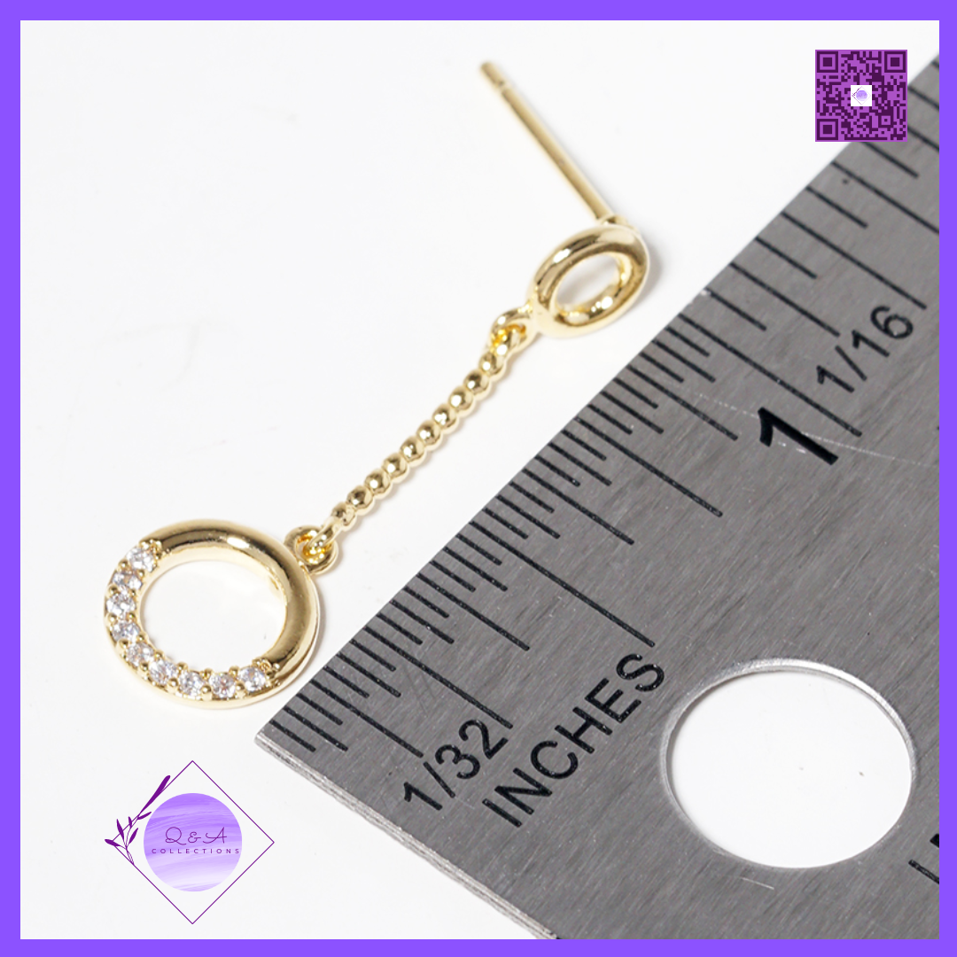 18K Gold Dipped CZ Pave Circle Drop Post Earrings