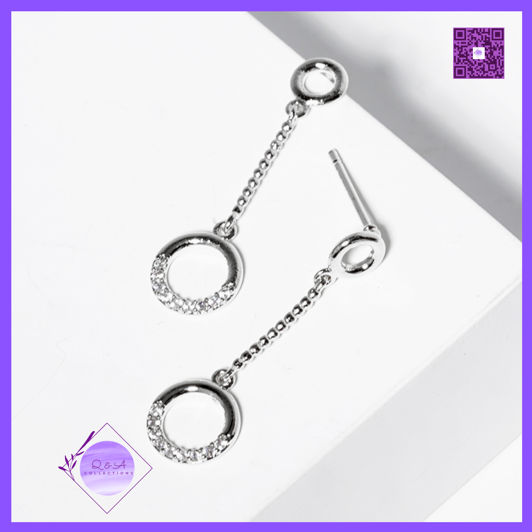 18K Gold Dipped CZ Pave Circle Drop Post Earrings