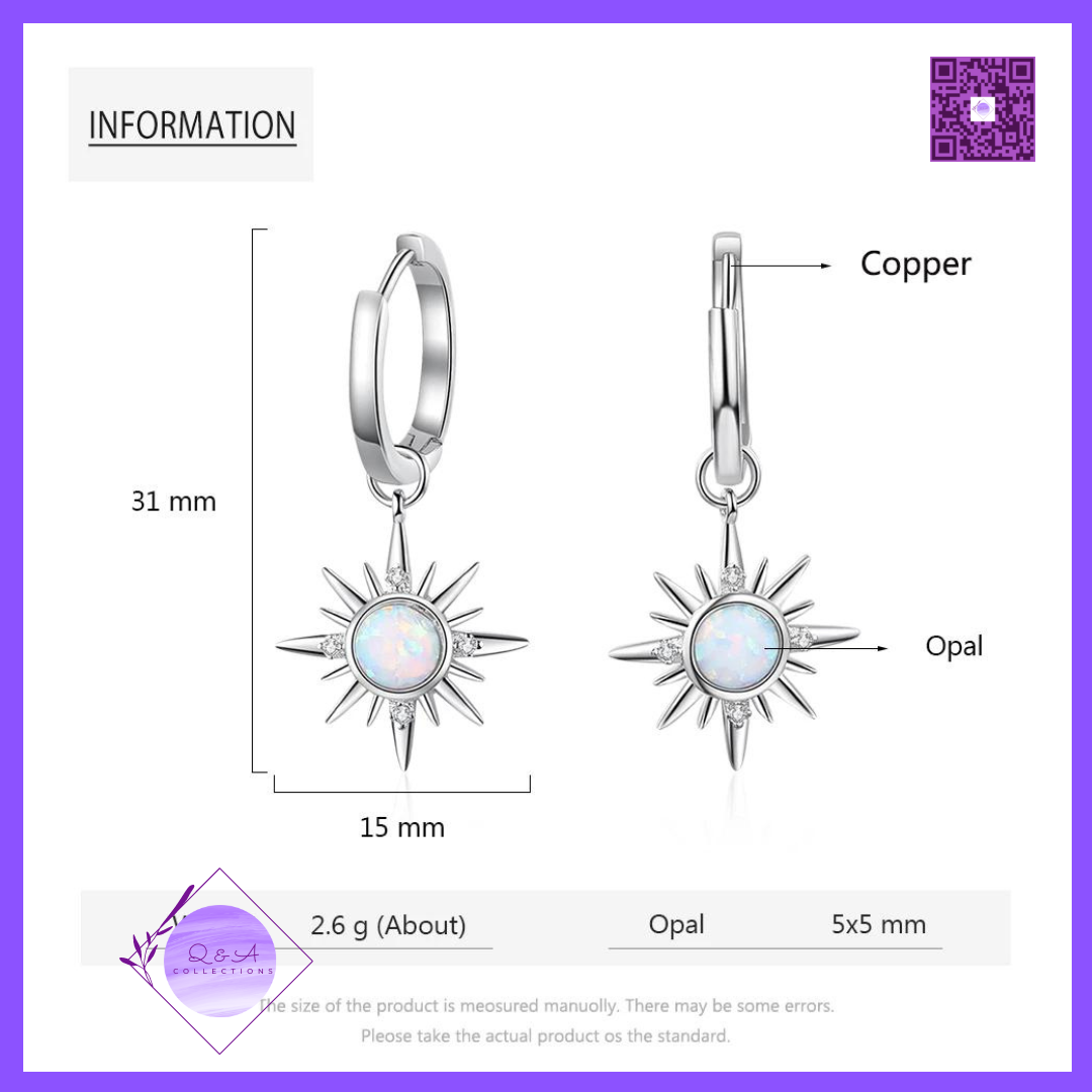 White Opal Stone Sun Pendant Necklaces with Hoop Earrings