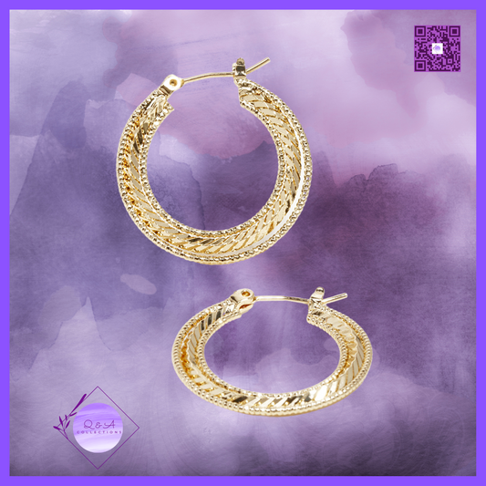 18K Gold Dipped Delicate Textured Metal Leverback Hoop Earrings (Gold)