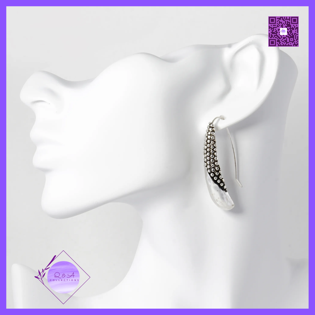 Tailored Ball Textured Teardrop Long Hook Earrings