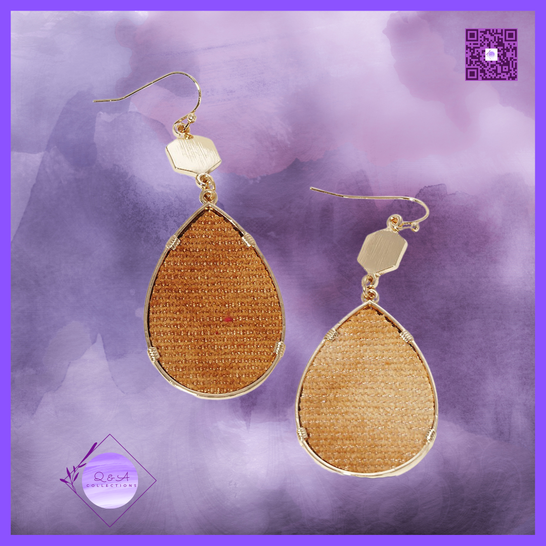 Brushed Hexagon Leatherette Teardrop Dangle Drop Earrings