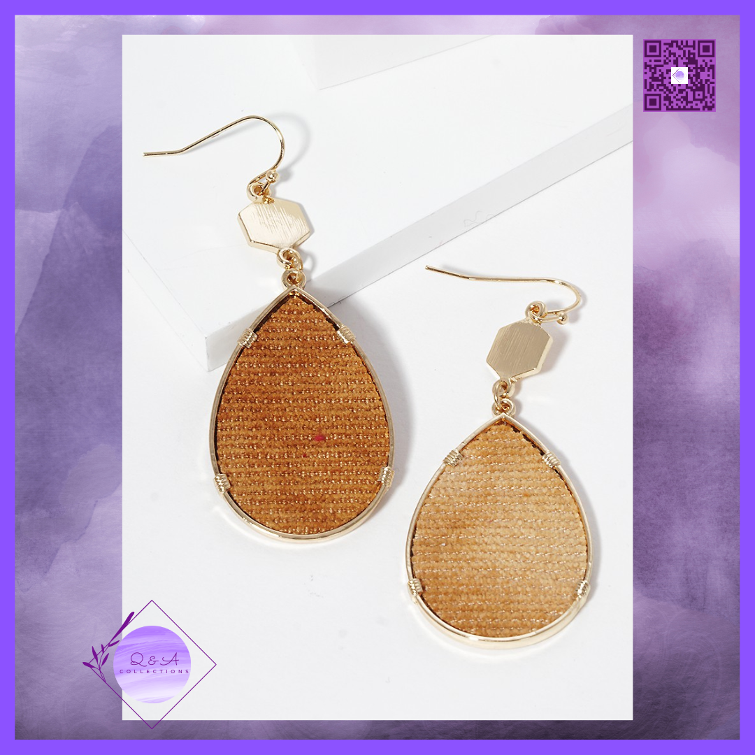 Brushed Hexagon Leatherette Teardrop Dangle Drop Earrings