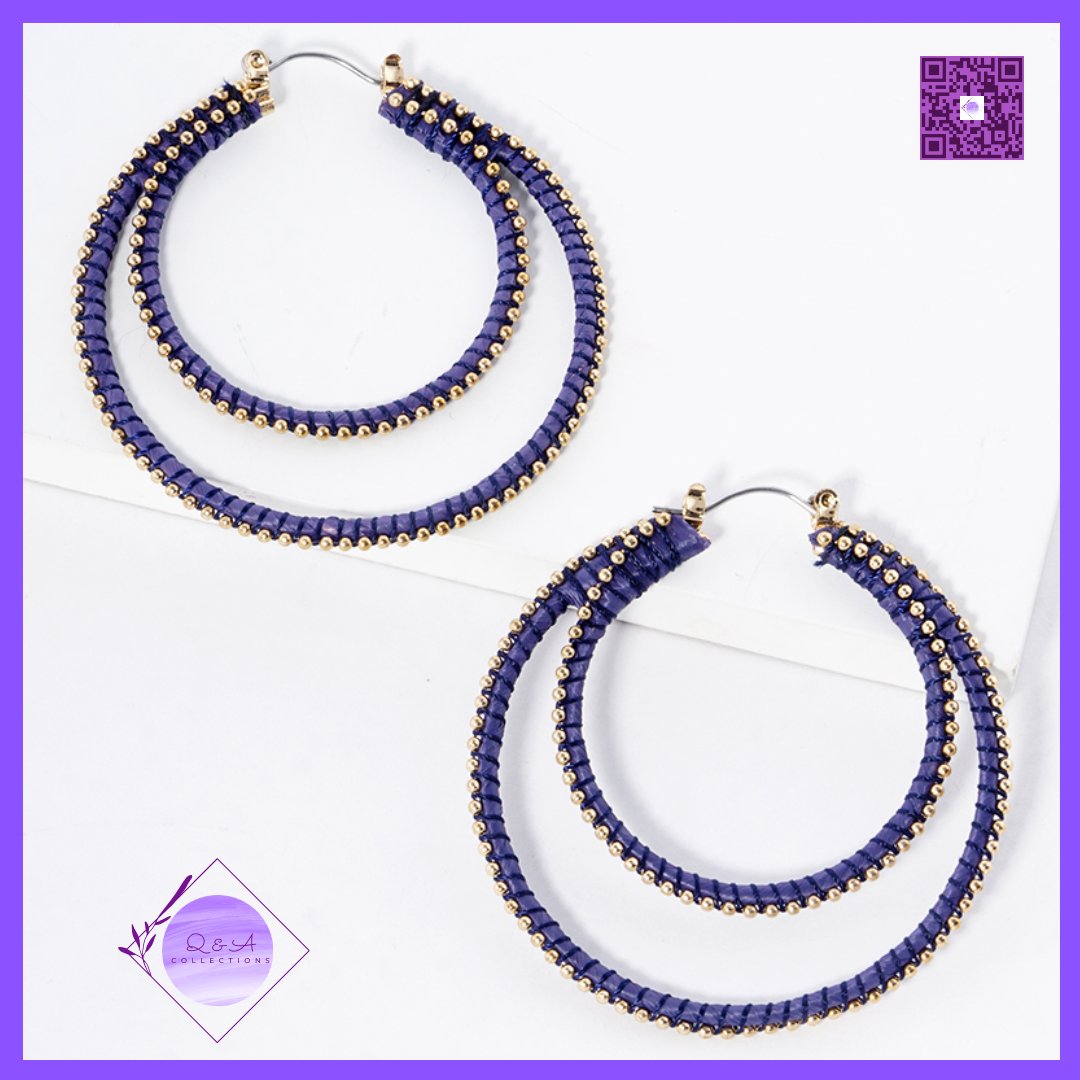 Double Circle Raffia Wrapped in String Hoop Earrings