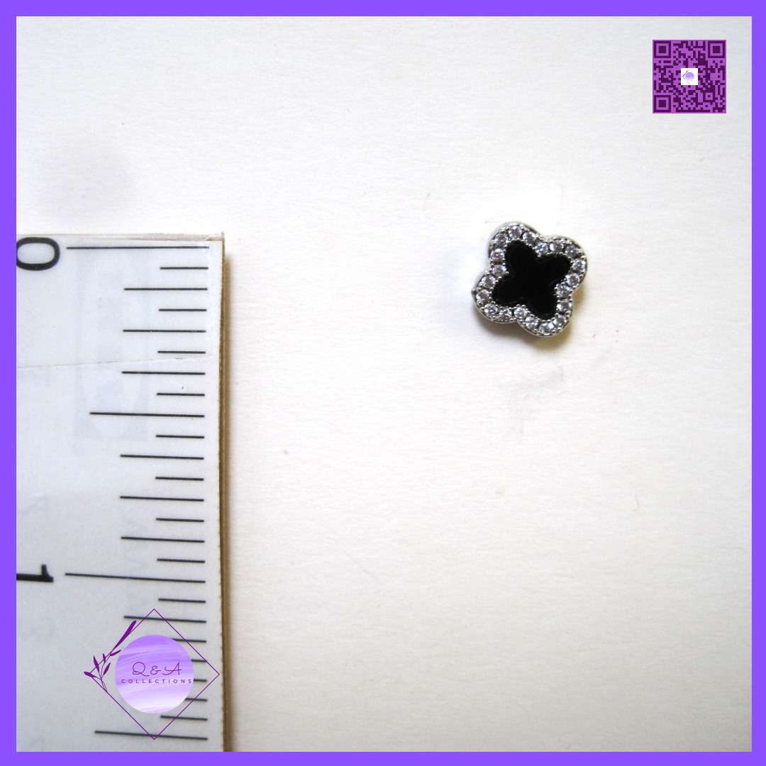 Small Black Clover Clear CZ Silver Post