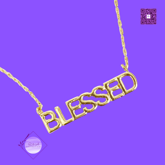 Gold Dipped BLESSED Word Pendant Brass Necklace