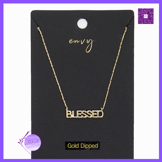 Gold Dipped BLESSED Word Pendant Brass Necklace