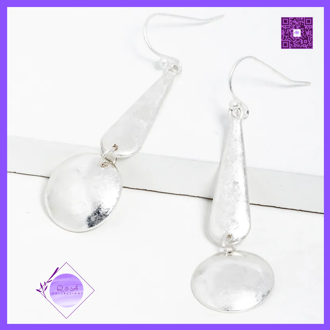 Metal Teardrop Round Disc Drop Lightweight Earrings