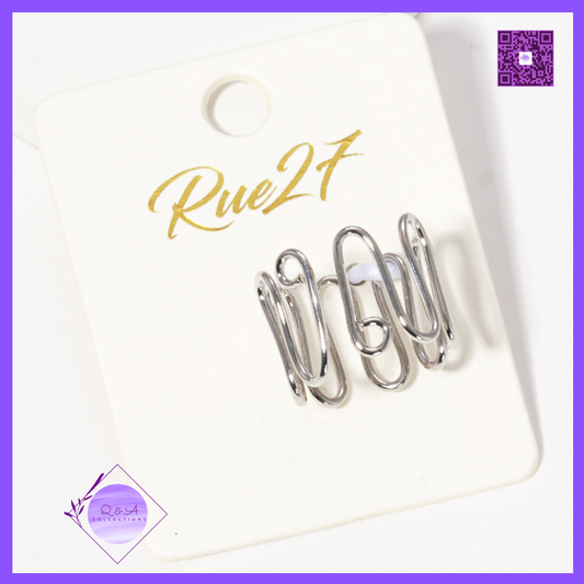 Metal Wire Wave Adjustable Cuff Ring (Rhodium)